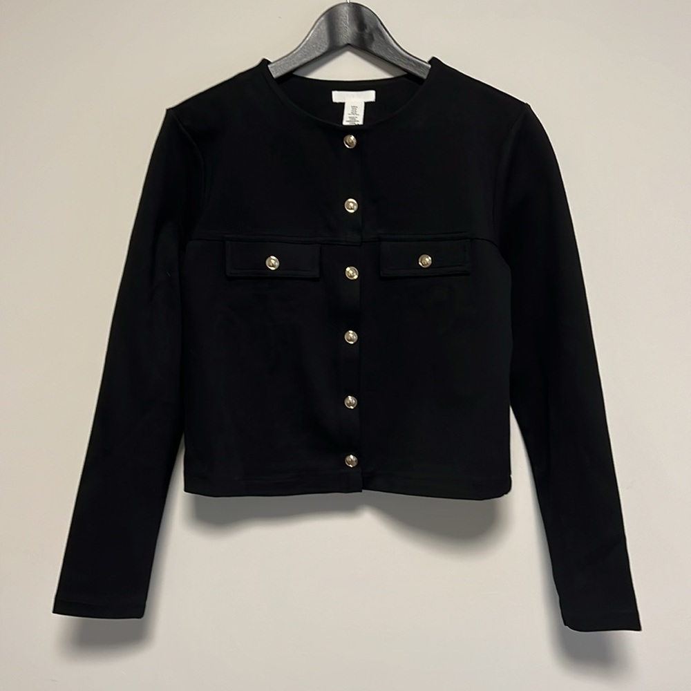H&M black gold button jacket sz medium new